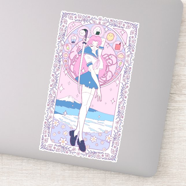 Sticker Art Nouveau Japon Rose Anime Schoolgirl (Détail)