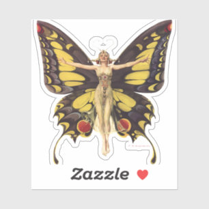 Sticker Art Nouveau vintage "Flapper" Avec Ailes Papillon
