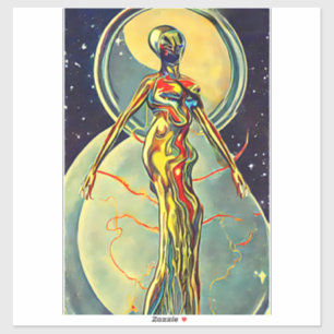 Sticker Art Orignal Liquid Metal Alien femme Abstraite