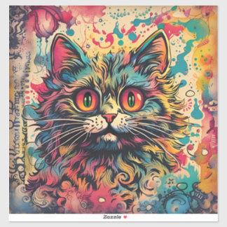 Sticker Art Pop vintage, Style Louis Wain, Beau Chat