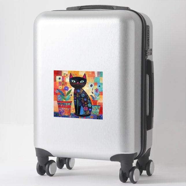 Sticker Art populaire de chat noir (Sur valise)