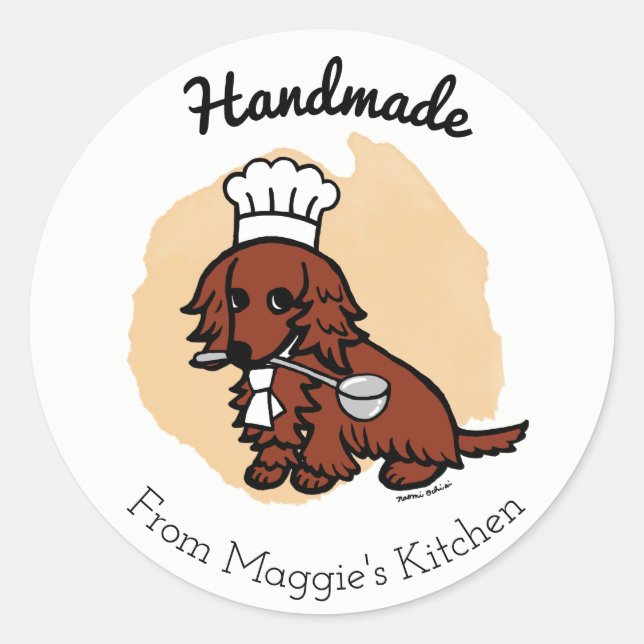 Sticker artisanal Red Long Haired Dachshund Chef (Devant)