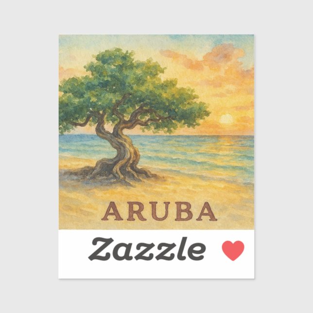 Sticker Aruba Eagle Beach Divi Tree Golden Hour (Feuille)