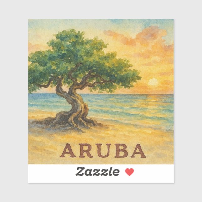 Sticker Aruba Eagle Beach Divi Tree Golden Hour (Feuille)