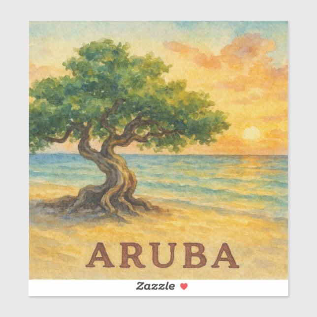 Sticker Aruba Eagle Beach Divi Tree Heure Dorée (Feuille)