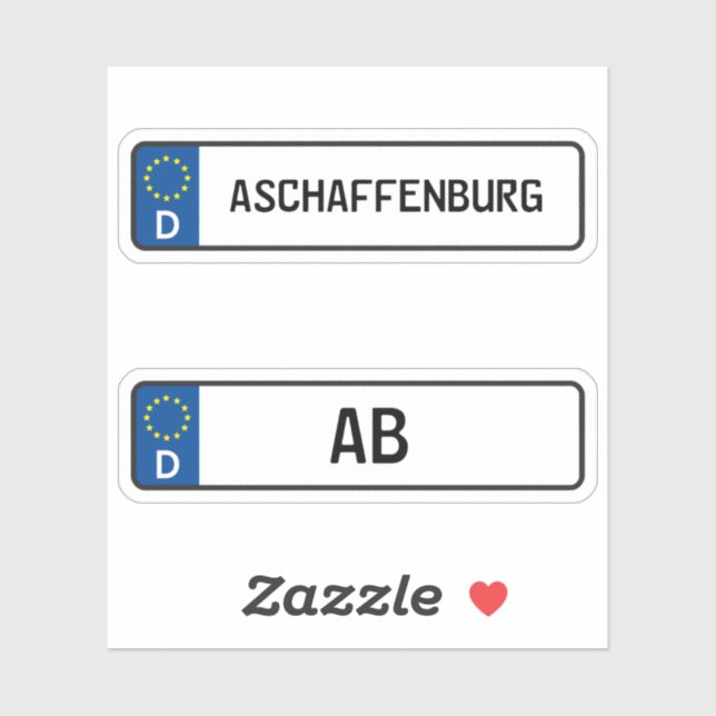 Sticker Aschaffenburg kennzeichen, Licence de voiture alle (Feuille)