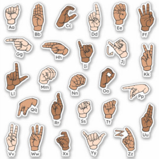 Sticker ASL Alphabet ABC Tons de peau Signes main