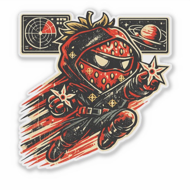 Sticker Assassin Star Strawberry — Ninja de l'Espace Rétro (Devant)