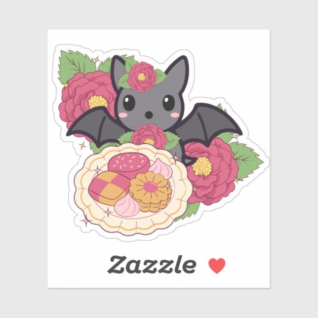 Sticker Assiette de biscuits Kawaii Bat et Camellia (Feuille)