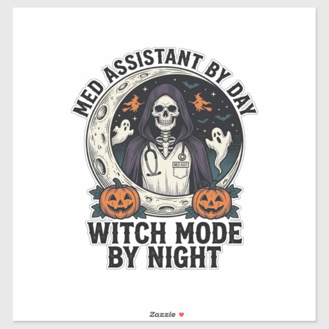 Sticker Assistant médical Sorcière d'Halloween Gravure Vin (Feuille)