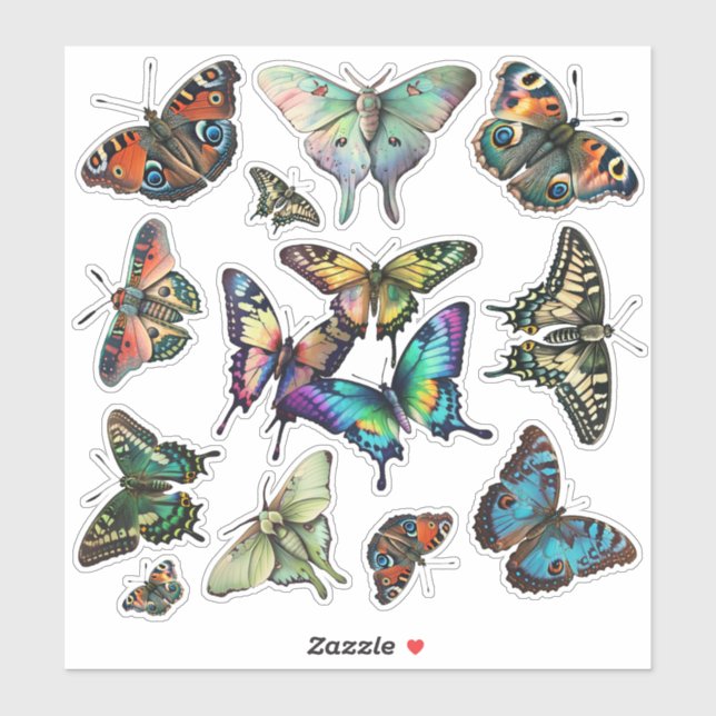 Sticker Assortiment papillon, monarques, Swallowtails, etc (Feuille)