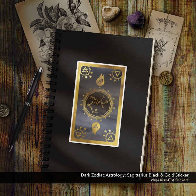 Sticker Astrologie Zodiaque foncée : Sagittaire Noir & Or (Dark Zodiac Astrology: Sagittarius Black & Gold Sticker - Vinyl Kiss-Cut Sticker)