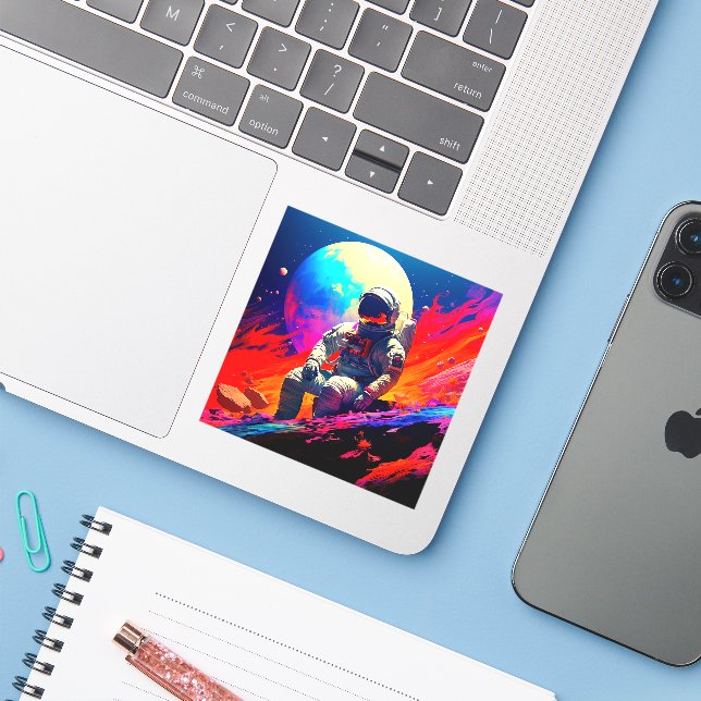 Sticker Astronaut (Ordinateur portable avec iPhone)