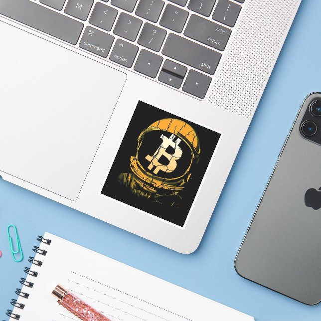 Sticker Astronaut Bitcoin-Crypto (Ordinateur portable avec iPhone)
