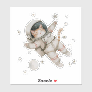 Sticker Astronaute de chat spatial et planètes et étoiles