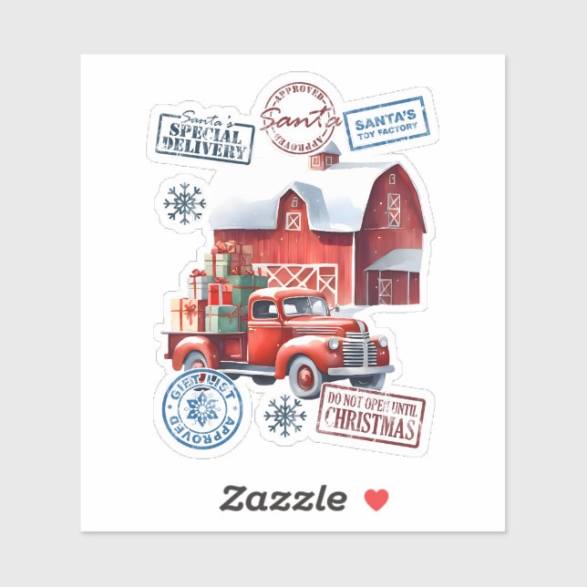 Sticker Atelier père Noël Livraison de cadeaux Camion (Feuille)