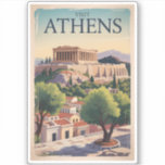 Sticker Athens Grèce Illustration Voyage Art Vintage<br><div class="desc">Athènes design de voyage vectoriel rétro. La ville est encore dominée par des monuments du Vème siècle avant JC,  dont l'Acropole,  une citadelle au sommet d'une colline surmontée de bâtiments anciens comme le temple colonné du Parthénon.</div>