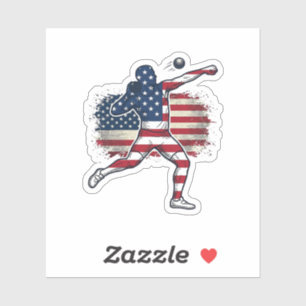 Sticker Athlète de lancer de poids patriotique Gravure vin