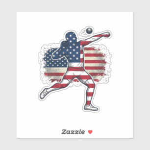Sticker Athlète de lancer de poids patriotique Gravure vin