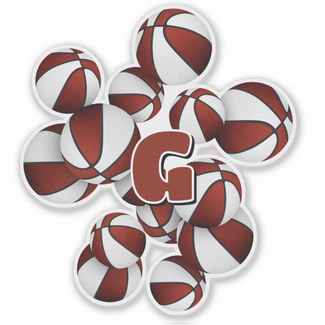 Sticker athlete monogram on maroon white basketballs (Devant)