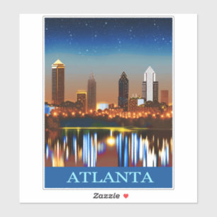 Sticker Atlanta Skyline par nuit avec réflexions