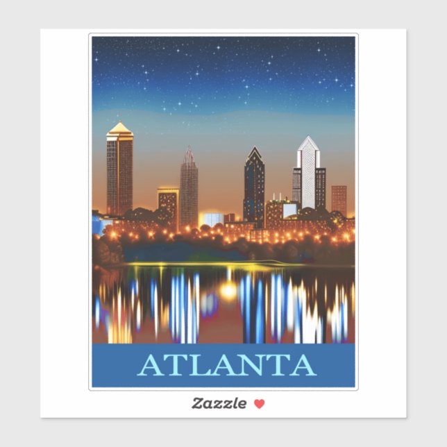 Sticker Atlanta Skyline par nuit avec réflexions (Feuille)