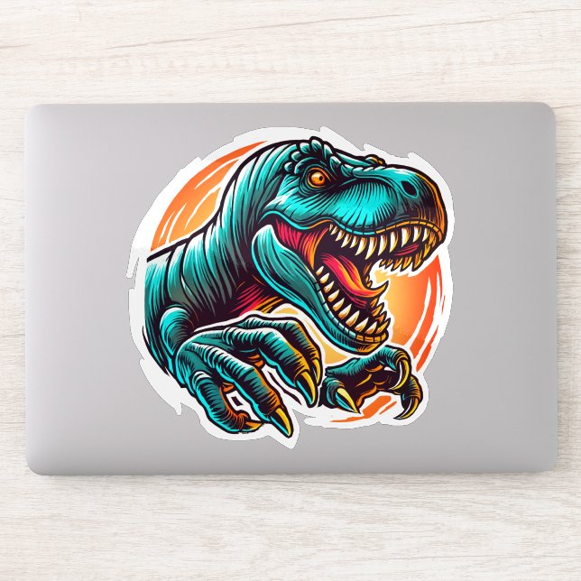 Sticker Attaque de Dino Épique Préhistorique T-Rex (Ordinateur)