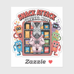 Sticker Attaque de Gourmandise Mode Survie Zèbre Drôle