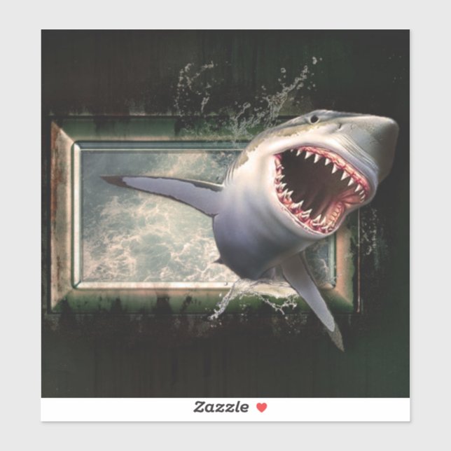 Sticker Attaque de requin sautant de l'eau style 3d (Feuille)