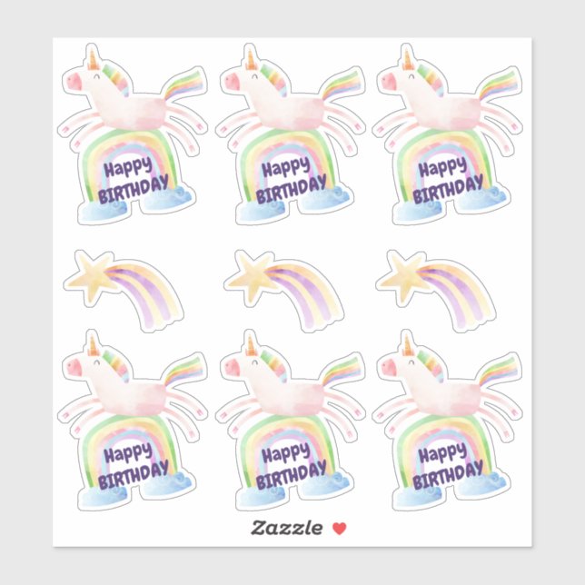 Sticker Au-dessus de la licorne arc-en-ciel Anniversaire (Feuille)
