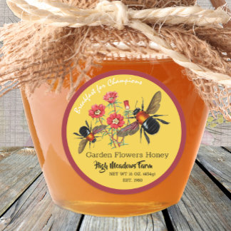 Sticker au miel, Abeille, Fleurs de jardin, Vintag