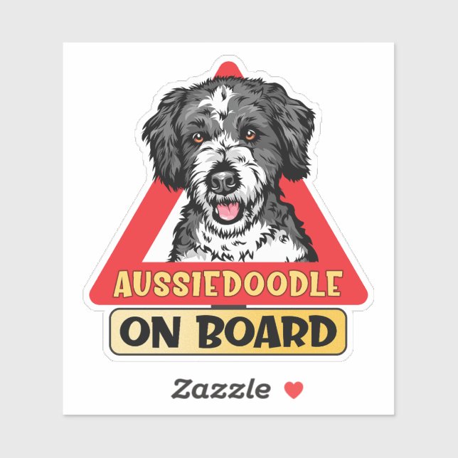 Sticker Aussiedoodle à bord Doodle Chien Red Traffic Sign (Feuille)
