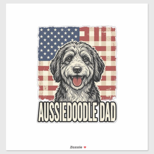 Sticker Aussiedoodle Dad Patriotic Vintage Dog Shirt Desig (Feuille)
