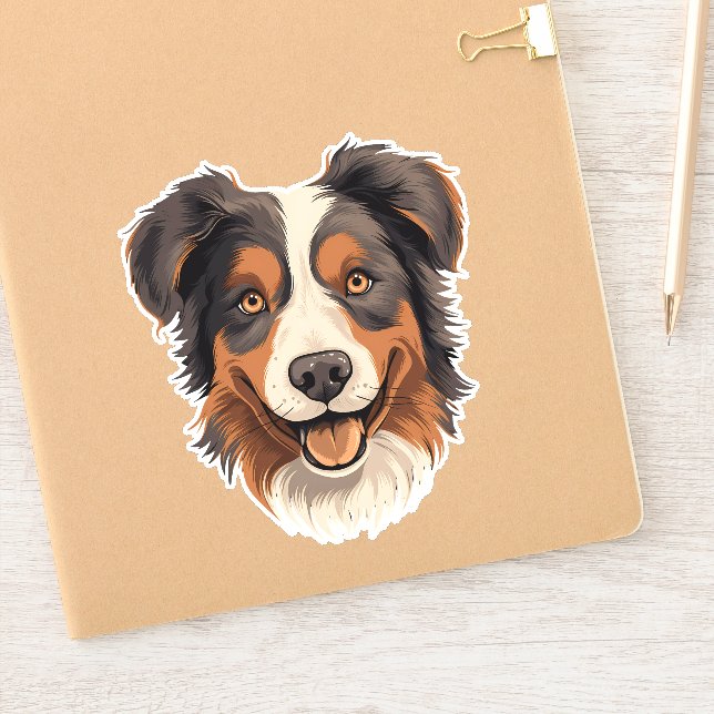 Sticker Australien Berger mignon Chien Aussie Visage Conto (Carnet)