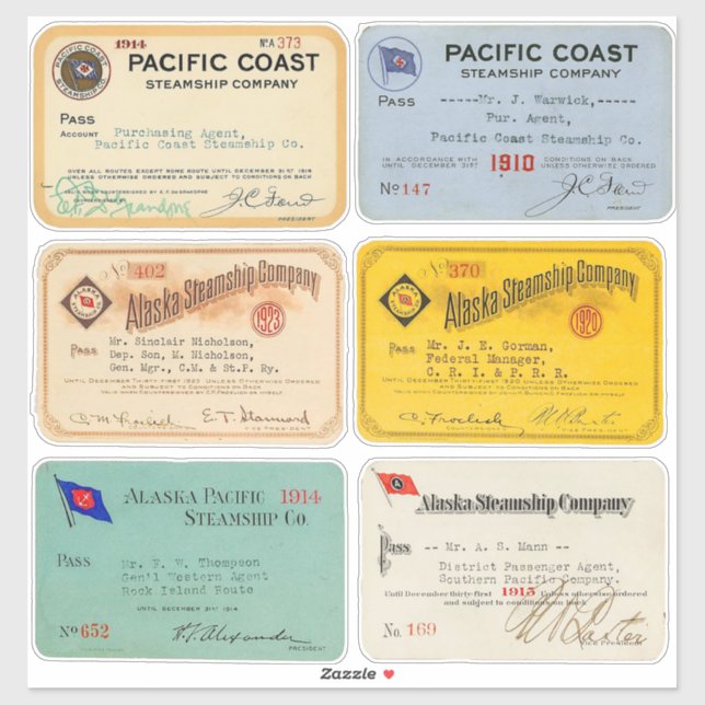 Sticker Authentic Alaska and Pacific Steamship Pass 1900 (Feuille)