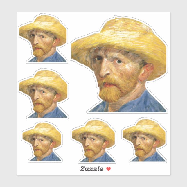 Sticker Auto-portrait Casquette de paille par Van Gogh, Ar (Feuille)