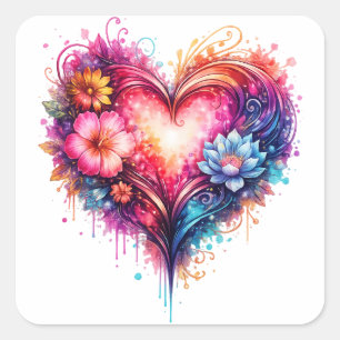 sticker Autocollant carré coeur coloré