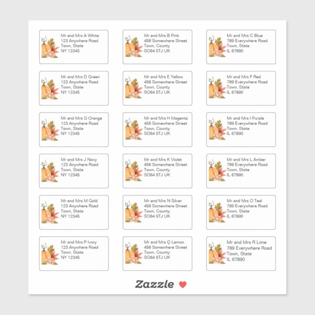 Sticker Automne Citrouille Floral Nom et adresse individue (Feuille)