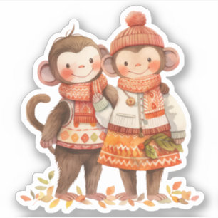 Sticker Automne Famille de singes