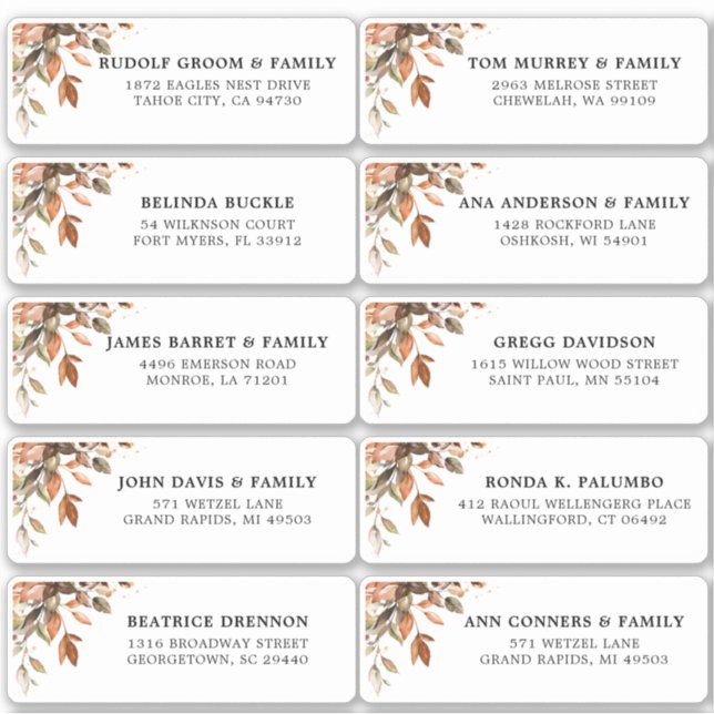 Sticker Automne Feuilles Rustic Country Adresse de l'invit (Devant)