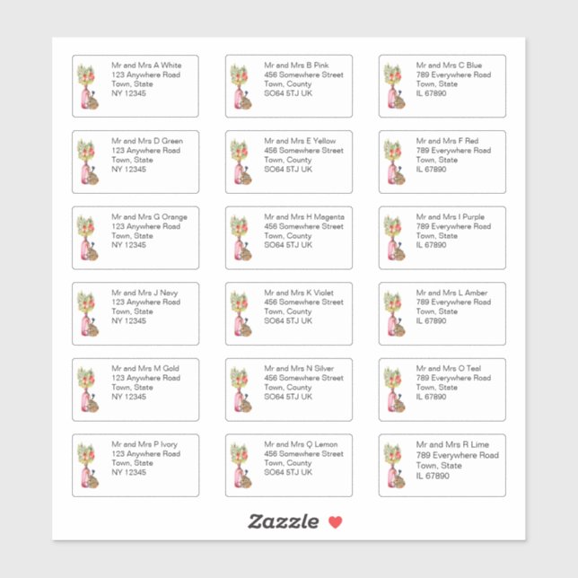 Sticker Automne Floral Vase Nom et adresse individuels (Feuille)