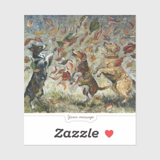 Sticker Autumn Tailwag Whimsical Golden Retriever Dogs Oil (Feuille)