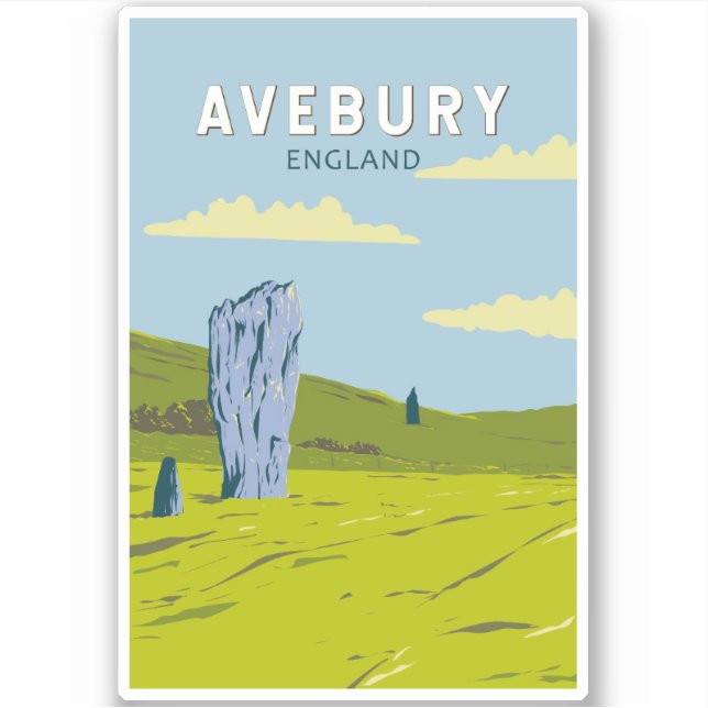 Sticker Avebury England Travel Art Vintage (Devant)