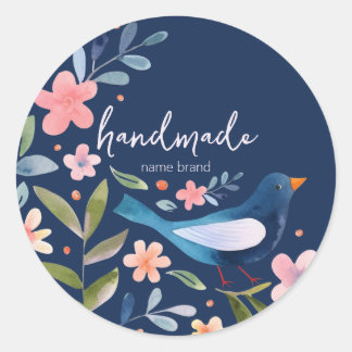 Sticker avec oiseaux et fleurs sur fond bleu foncé