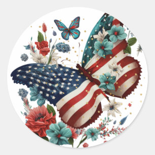 Sticker avec Papillon et Fleurs Bleu et Blanc Roug