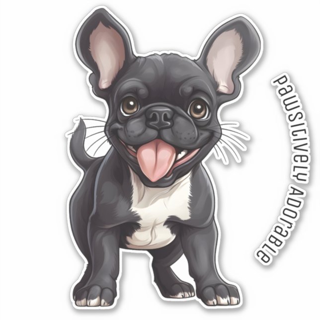 Sticker 🐶 Avec texte personnalisé, chiot français (Devant)