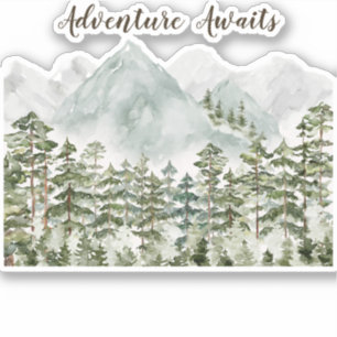 Sticker Aventure aquarelle dans les montagnes forestières