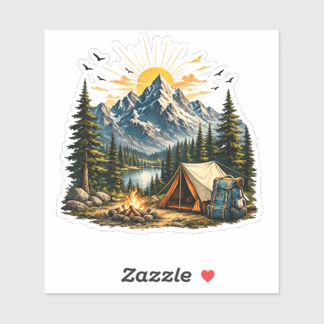 Sticker Aventure de camping en montagne Nature (Feuille)