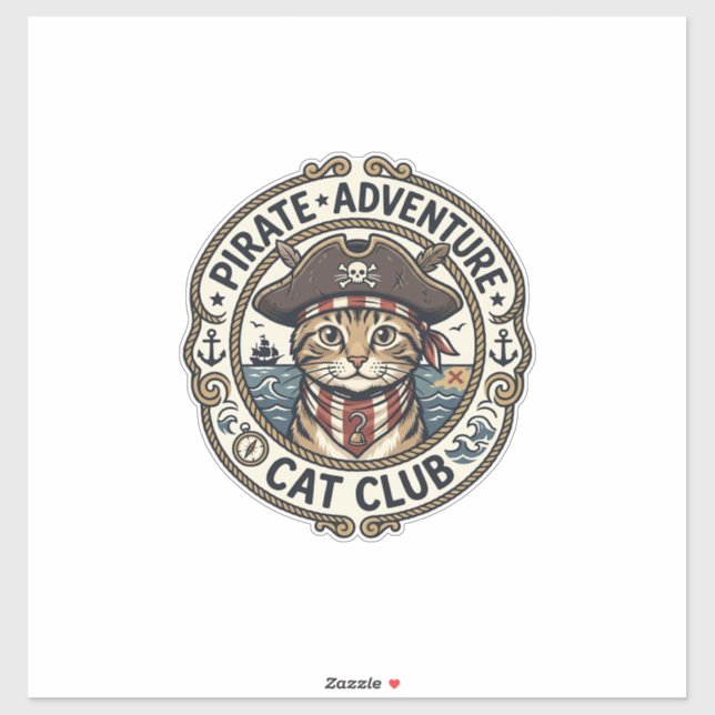 Sticker Aventure de pirate Chat POD Vector Art - Aventure  (Feuille)