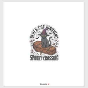 Sticker Avertissement Chat Noir Halloween Sorcière Vintage